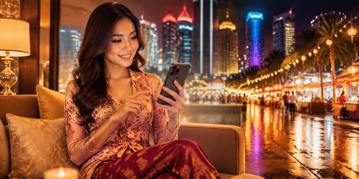 Pemain Malaysia menggunakan telefon pintar untuk bermain kasino mudah alih di Petaling Jaya