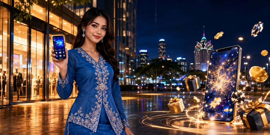 Pengguna wanita berbaju kurung mengakses bonus deposit platform kasino di Seremban